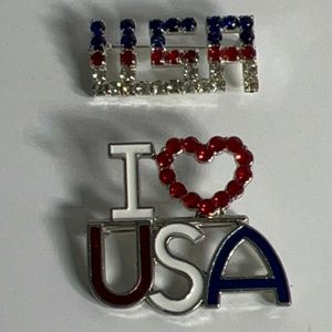 Two Vintage Rhinestone Brooches One is I ♥️ USA and the other is USA